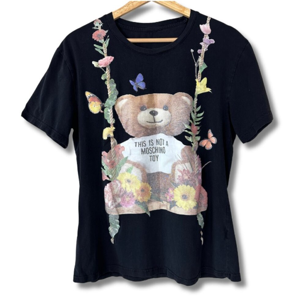 Moschino Men's Medium Shirt Toy Bear Floral Luxury Streetwear Black